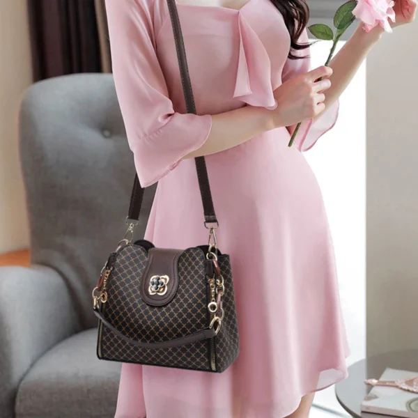 Neue Frauen Handtasche Tasche Luxus Design Eimer Schulter Umhängetasche Flip Check Druck Große Kapazität Einzelnen Schulter Straddle Tasche 6