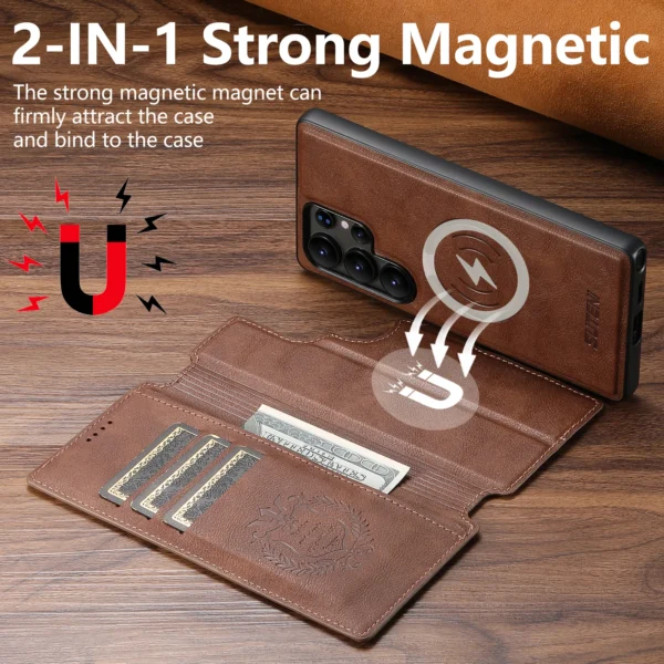 SUTENI PU Leder Drahtlose Lade Karte Halter Stehen Brieftasche Magnetische Flip-Cover Telefon Fall Für Samsung Galaxy S25 Ultra S24 S23 2