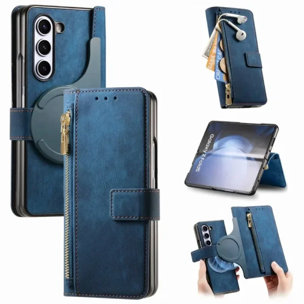 2-in-1 abnehmbare Reißverschlusskarten Solt Wallet Handyhülle für Samsung Galaxy Z Fold 6 5 4 3 Fold6 Fold5 Fold4 Fold3 5G Lederhülle