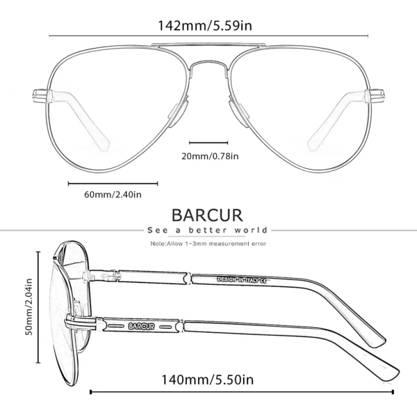 Barcur polarisierte herren sonnenbrille pilot sonnenbrille für männer zubehör fahren angeln, wandern brillen oculos gafas de sol 5