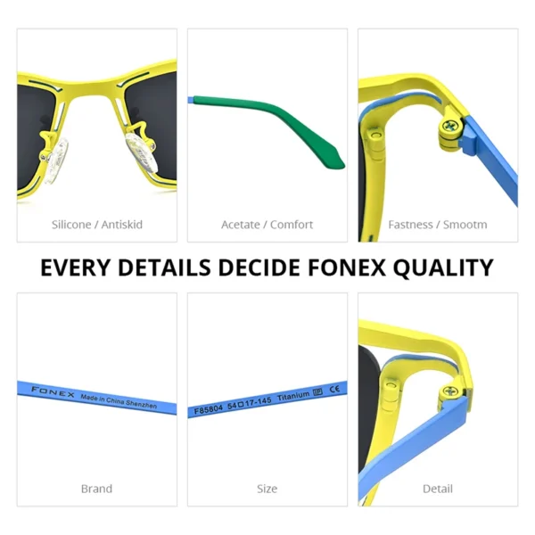 FONEX Titan-Sonnenbrille für Damen, neu im trendigen Markendesign, polarisierte Sonnenbrille, hochwertige japanische quadratische Farbtöne 85804 4