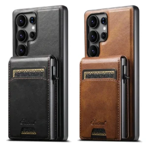 SUTENI Magnetische Drahtlose Lade Telefon Fall Luxus PU Leder Karte Slot Brieftasche Karte Box Für Samsung S25Ultra S24Plus S23 S22