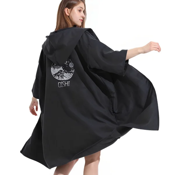 Wickelmantel mit Kapuze, Mikrofaser-Handtuch-Poncho mit Reißverschluss, kurzärmliger Surf-Poncho, schnell trocknend, übergroßer Wickelmantel, Neu 3