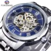 FORSINING 349 Luxuriöse manuelle mechanische Herrenuhr mit hohlem Zifferblatt, Silber, Gold, Schwarz, Edelstahl, Herren-Premiumuhr, Geschenk