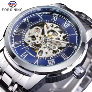 FORSINING 349 Luxuriöse manuelle mechanische Herrenuhr mit hohlem Zifferblatt, Silber, Gold, Schwarz, Edelstahl, Herren-Premiumuhr, Geschenk