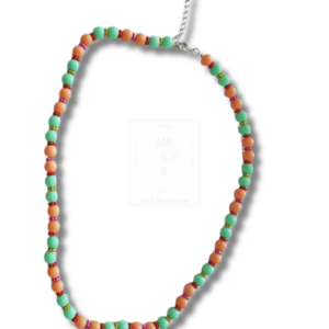 Bunte Halskette in Grün & Orange – handgemacht