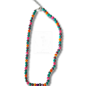 Farbenfrohe Halskette in Türkis, Pink & Orange – handgefertigt