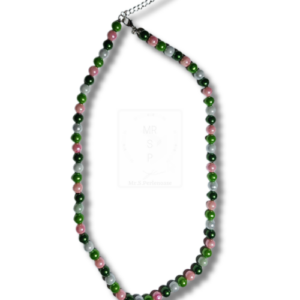 Handgemachte Halskette in Grün & Rosa – elegant & frisch