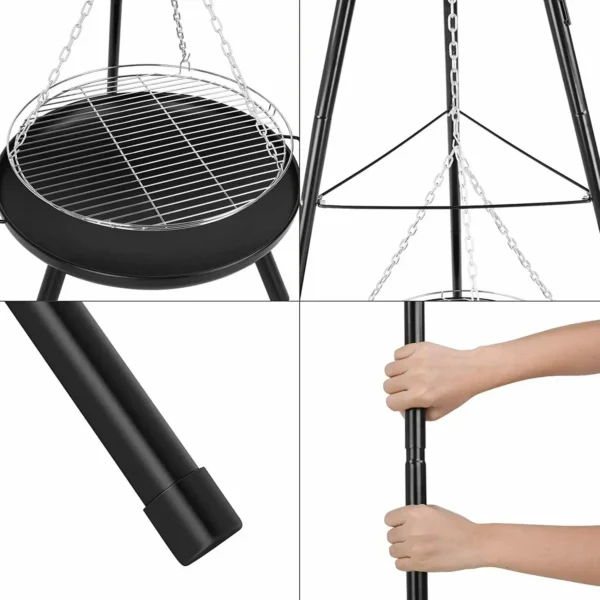 Outdoor BBQ Feuerstelle Schüssel Stativ Hängen Topf Ständer Set Grill Einstellbare Camping Heizung Brenner Leicht Tragen, Hohe 152 cm 5