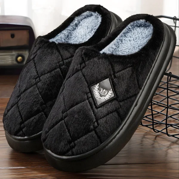Herren-Hausschuhe, pelzig, kariert, gemütlich, EVA-Memory-Schaum, leichte Freizeitschuhe, Winter, warm, Plüsch, rutschfeste Hausschuhe, große Größe