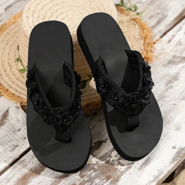 Frauen Blumen Dekor Modische Flip-Flops Casual Clip Toe Flache Sandalen Frau Komfort Rutschfeste Outdoor Strand Hausschuhe Plus Größe 4