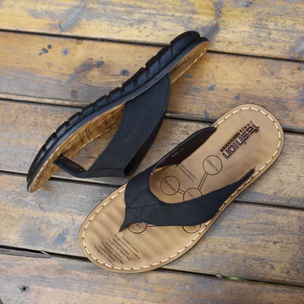 Sommer Schuhe Männer Hausschuhe Echtes Leder Herren Flip-Flops Flache Herren Sandalen Urlaub Nicht-slip Schwarz Khaki A673 3