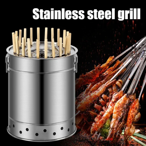 Tragbarer Holzkohlegrill für den Außenbereich, Edelstahl, rauchfrei, zum Aufhängen, Herdgrill, Outdoor-Camping-Kochgeschirr für Wandern, Picknick