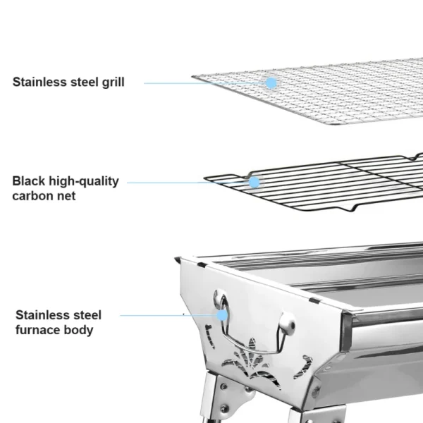 Klappbarer Grill Grill tragbarer Holzkohle grill im Freien Edelstahl Koch gitter Camping Picknick Grill werkzeug 4