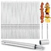 Metallspieße zum Grillen von Kabobs, 40-teilige 13,5-Zoll-Kabob-Spieße, flacher Grillspieß, wiederverwendbares Set mit tragbarem Aufbewahrungsrohr