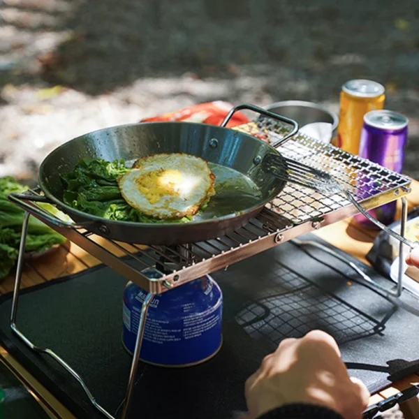 Klappbarer Lagerfeuer grill tragbarer Edelstahl-Camping grill rost Gasherd ständer Multifunktion aler Holzofenst änder im Freien 5