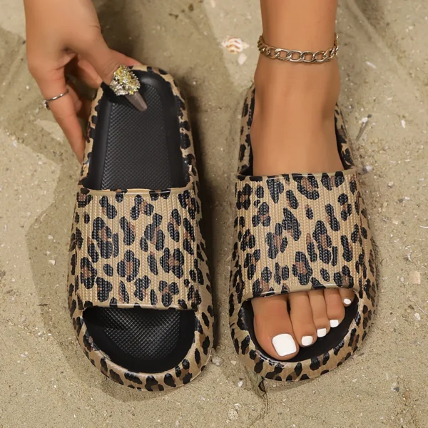 Sommer Frauen Leopard Print Hausschuhe Mode Dicke Sohle Indoor Dusche Rutschen Sexy Strand Sandalen Vielseitige Damen Hausschuhe 3