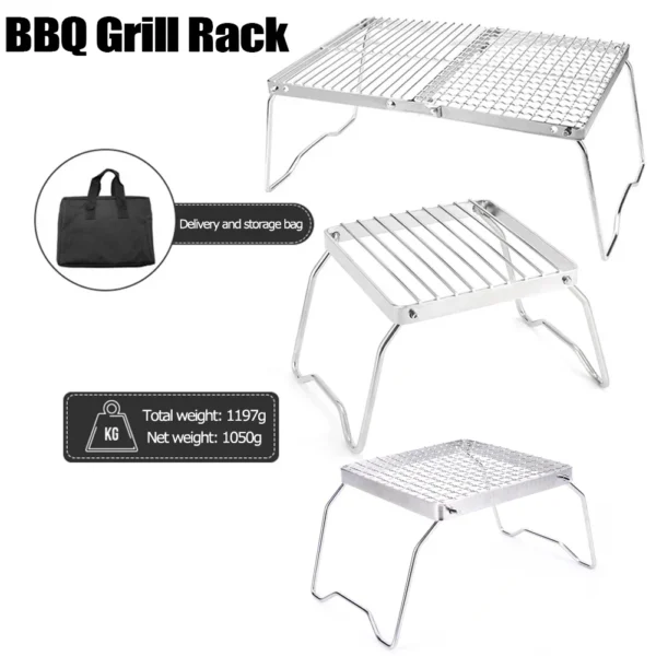 Klappbarer Lagerfeuer grill tragbarer Edelstahl-Camping grill rost Gasherd ständer Multifunktion aler Holzofenst änder im Freien