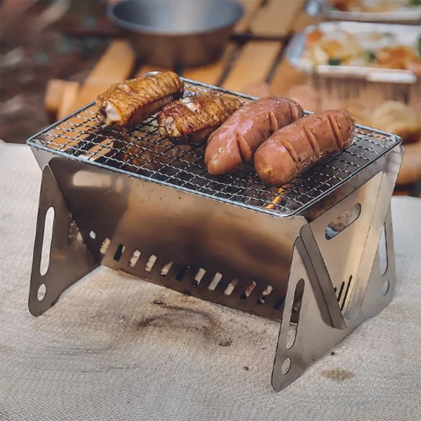 [Heißer Verkauf] Grill Grill Heizung speichert Multifunktions-Camping Grill Grill Rack Netz Brennholz ofen Edelstahl Grill 6
