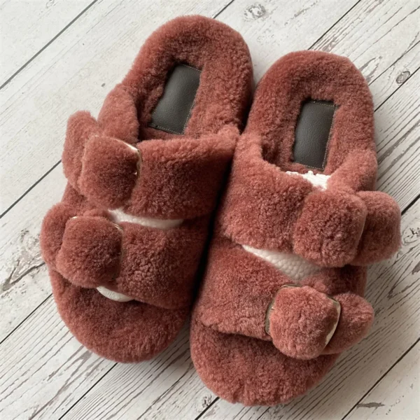 Neue Frau Echt Wolle Slipper Plüsch Warme Wohnungen Hausschuhe Plaform Schuhe Flip-Flops frauen Sandalen Sommer 2025, Designer Schuhe 3