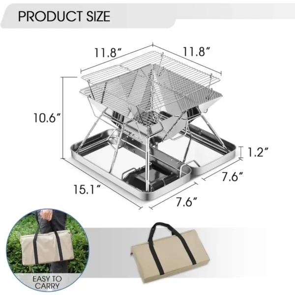 Faltbarer Edelstahl Camping Feuerstelle tragbarer Holzkohle grill Rucksack grill zum Kochen im Freien Wandern Camping Picknick 3