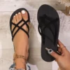Schicke Sommer-Flip-Flops für Damen – modische schwarze Fuß-Tanga-Hausschuhe, rutschfeste EVA-Sohle, bequeme Strand-Schuhe mit flachem Boden 3