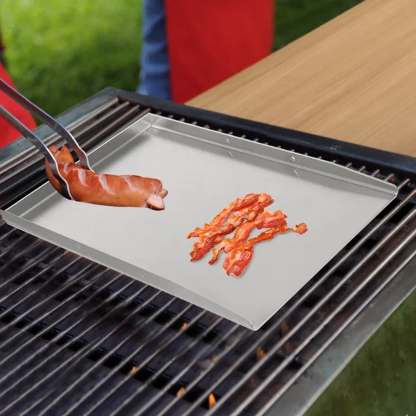 Edelstahlgrill mit zwei Griffen für die meisten Gasgrills und Holzkohlegrills. Universelles BBQ-Grillpfanne-Grilltablett 3