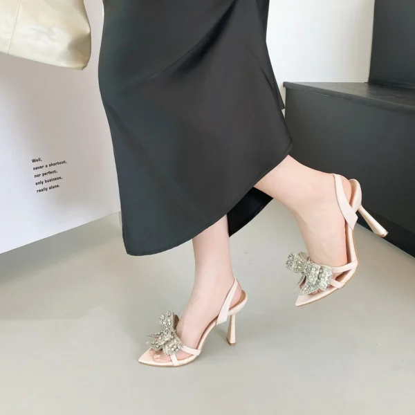 Sexy Mode Spitz Strass Bogen Feine Ferse Frauen Sommer Hochhackige Sandalen Bankett Kleid Schuhe 3
