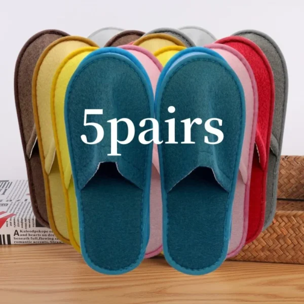 5 Paar Einweg-Hausschuhe, Hotel-Reiseslipper, Party, Zuhause, Gast, Männer, Frauen, Unisex, geschlossene Zehen, Anti-Rutsch-Hausschuhe, Sanitär-Sandalen