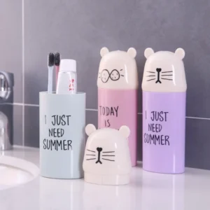 Tragbare Reise Zahnbürste Tasse Cartoon Bär Abdeckung Zahnpasta Halter Badezimmer Organizer Zubehör Zähne Pinsel Lagerung Fall Box