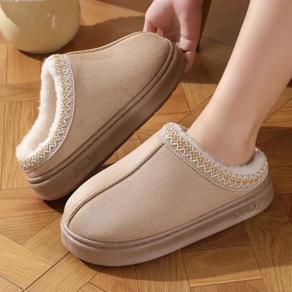 Neue Mode Flauschige Plattform Hausschuhe für Frauen 2024 Winter Plüsch Warme Baumwolle Schuhe Frau Komfort Rutschfeste Unisex Hause Hausschuhe 4
