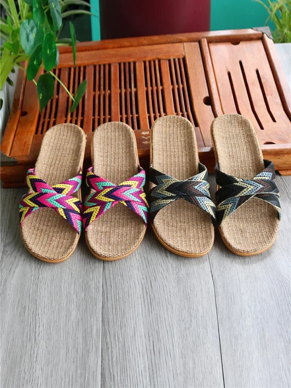 Leinenpantoffeln für Damen im Sommer, für den Innenbereich, Paar, rutschfest, mit dicken Sohlen, coole Hausschuhe für Herren im Sommer 6
