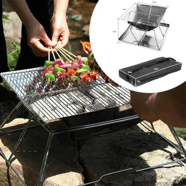 Tragbare Falten BBQ Grill Herd Campingmoon MT-2 Camping Grill Herd 34x35cm Tragbare Edelstahl BBQ Grill Nicht-stick 5