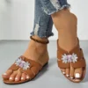 Frauen Luxus Strass Dekor Rutsche Sandalen Bling Outdoor Casual Flache Beige Mode Sexy Elegante Sommer Hausschuhe 2025, Neue Braun 4