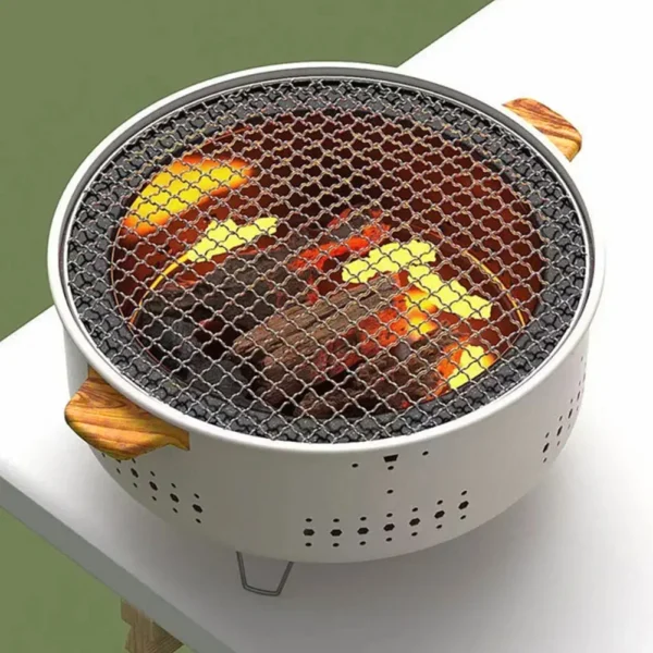 Runder Grillofen, 1/3 Stück, tragbar, abnehmbar, Grillnetz, Holzkohleofen, Edelstahlhalterung, Outdoor, Camping, VIE LENTE 4