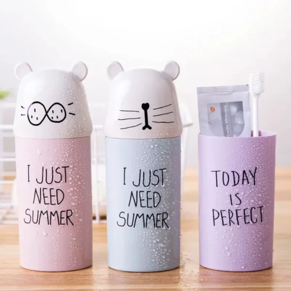 Tragbare Reise Zahnbürste Tasse Cartoon Bär Abdeckung Zahnpasta Halter Badezimmer Organizer Zubehör Zähne Pinsel Lagerung Fall Box 2