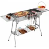 Holzkohlegrill aus Edelstahl, tragbarer Campinggrill mit doppelten klappbaren Flügeln, antihaftbeschichtete Pfanne, verstellbare Belüftung