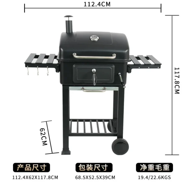 Großer, robuster Grill, geeignet für 10 Personen mit Rädern, 2 klappbare Beistelltische, Outdoor-Grill für Garten, Picknick, Camping 5