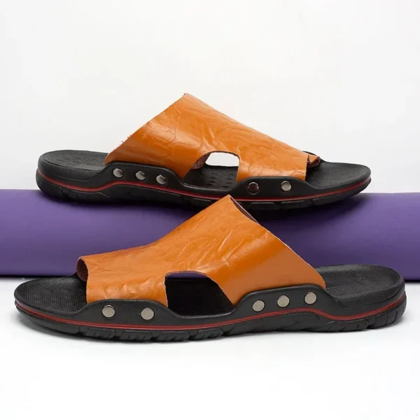 Sandals Men's Leather Classic Fashion Summer Men's Slippers Comfortable Soft PU Leather Lightweight Men's Beach Slippers Slides 5
