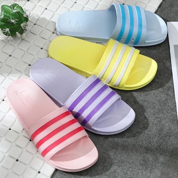 Unisex Hausschuhe Frauen neue bunte gestreifte Hausschuhe Männer Größe 36-45 Paar Strands andalen PVC rutsch feste Wohnung zu Hause Bad Hausschuhe 6
