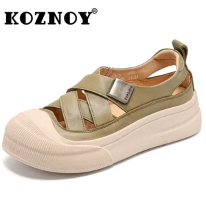 Koznoy 4cm weben Kuh Echt leder Sommer Mode Sandalen Slip auf Frauen Sandale Hausschuhe Pumps Plattform Keil hohle Wohnungen