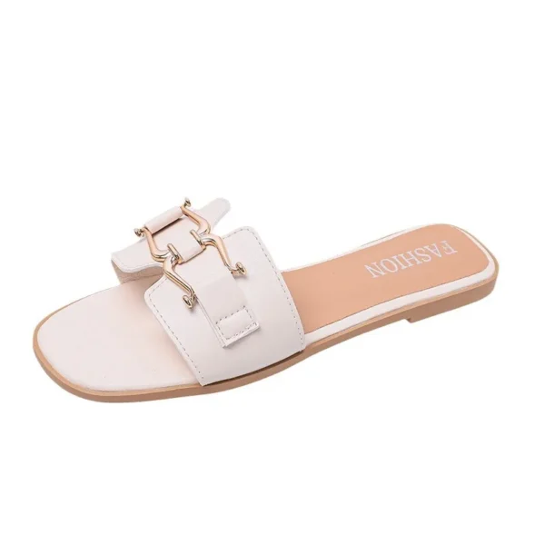 2024Europäischen und Amerikanischen Stil Sommer Fashion Out Flip-flops Flache Freizeit Pferd mit Schnalle Temperament Eine Linie Hausschuhe Frau 5