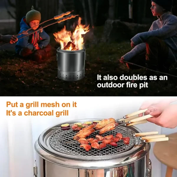 Tragbarer Holzkohlegrill für den Außenbereich, Edelstahl, rauchfrei, zum Aufhängen, Herdgrill, Outdoor-Camping-Kochgeschirr für Wandern, Picknick 5