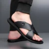 Sommer Männer Klassische Retro Leichte Ein-linie Hausschuhe Männer Anti-slip Leder Casual Coole Hausschuhe mit Weichen Strand Urlaub schuhe 2