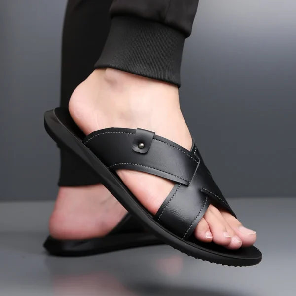 Sommer Männer Klassische Retro Leichte Ein-linie Hausschuhe Männer Anti-slip Leder Casual Coole Hausschuhe mit Weichen Strand Urlaub schuhe 2