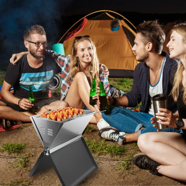 Klappgrill Holzkohle Campinggrill Edelstahl Laptopgrill Tischgrill BBQ Grills für Gartenbars Camping im Freien 5