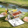Zusammenklappbarer Feuergrill aus Edelstahl mit Holzverbrennung, Lagerfeuergrill mit Tragetasche für Camping im Hinterhof, im Freien