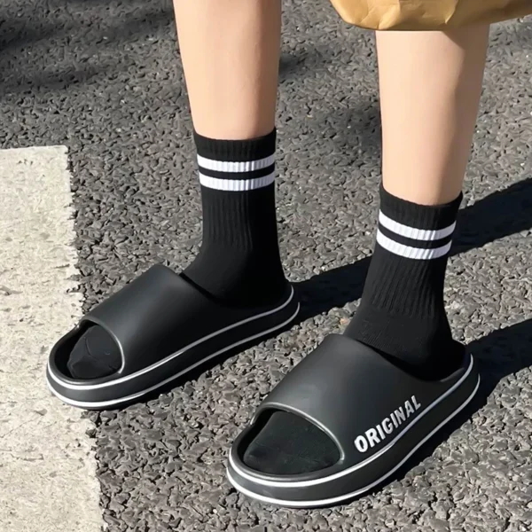 Feslishoet Frauen Brief Hausschuhe Strand Rutschen Einfarbig Herren Dicke Sohle Indoor Badezimmer Anti Slip Schuhe Sommer Paar Sandalen 5
