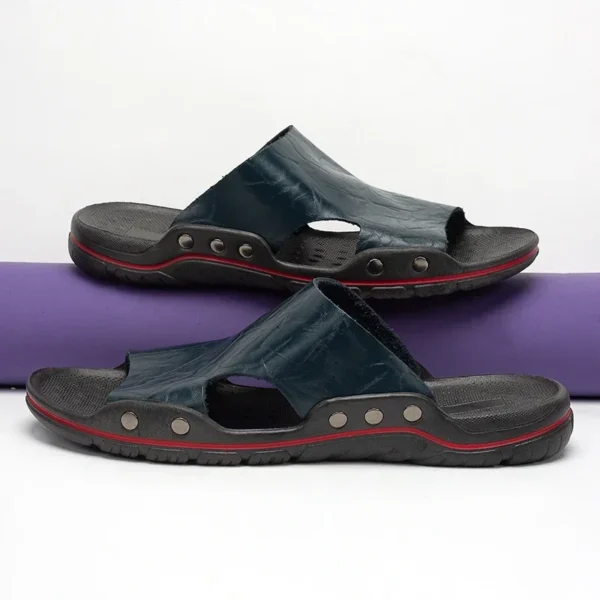 Sandals Men's Leather Classic Fashion Summer Men's Slippers Comfortable Soft PU Leather Lightweight Men's Beach Slippers Slides 6
