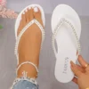 Mode Perlen Strand Flip-Flops für Frauen 2025, Sommer Clip Toe Flache Rutschen Sandalen Frau Bequeme rutschfeste Outdoor-Hausschuhe